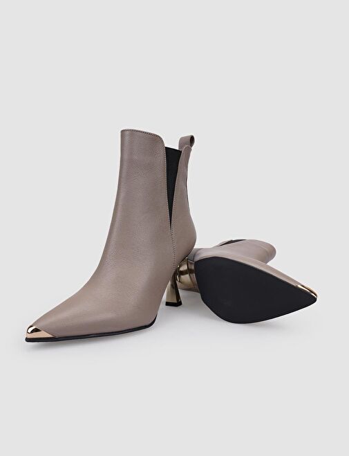 %100 Hakiki Deri Vizon Fermuarlı Kadın Topuklu Bot - Görsel 5