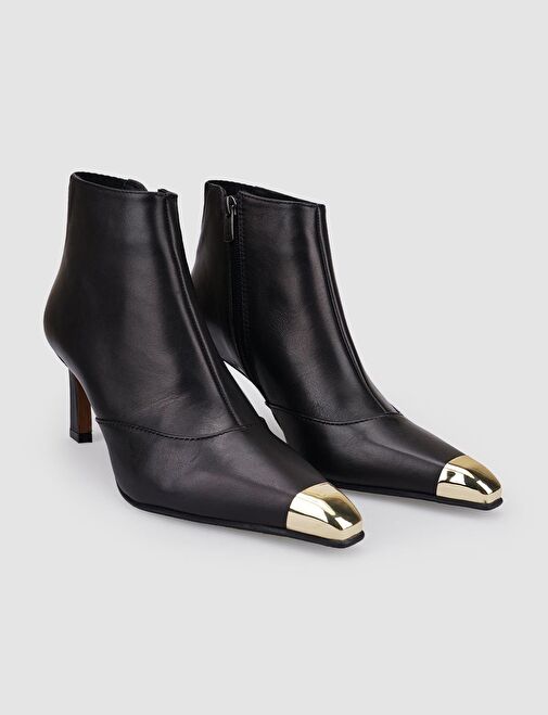 %100 Hakiki Deri Siyah Fermuarlı Kadın Topuklu Bot - Görsel 3