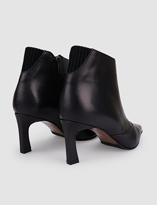 %100 Hakiki Deri Siyah Fermuarlı Kadın Topuklu Bot - Görsel 4