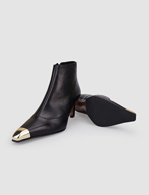 %100 Hakiki Deri Siyah Fermuarlı Kadın Topuklu Bot - Görsel 5
