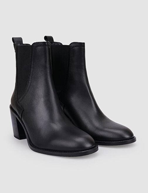 %100 Hakiki Deri Siyah Kadın Topuklu Bot - Görsel 3