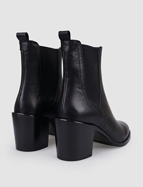 %100 Hakiki Deri Siyah Kadın Topuklu Bot - Görsel 4