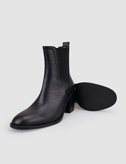 %100 Hakiki Deri Siyah Kadın Topuklu Bot - Görsel 5