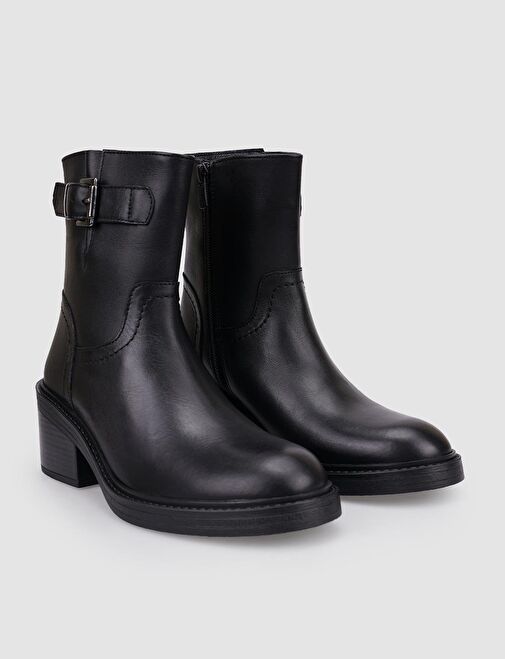 %100 Hakiki Deri Siyah Fermuarlı Kadın Topuklu Bot - Görsel 3