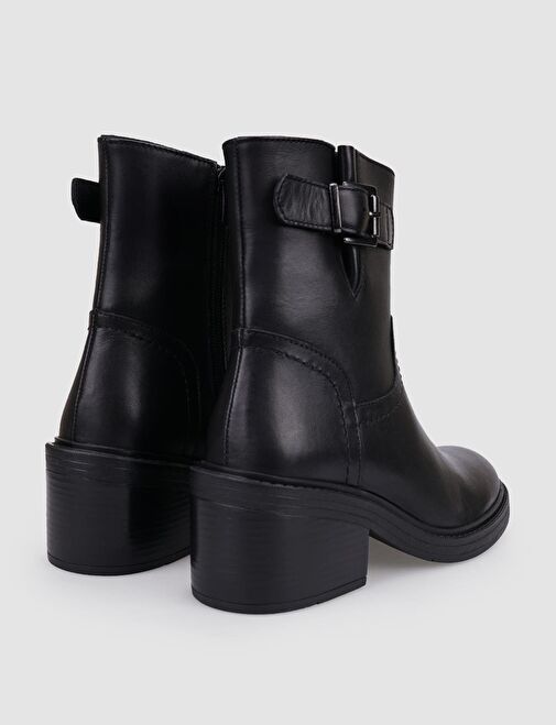 %100 Hakiki Deri Siyah Fermuarlı Kadın Topuklu Bot - Görsel 4