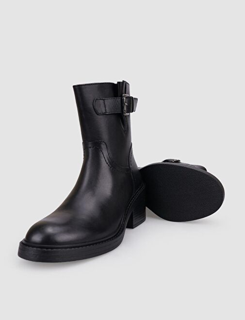 %100 Hakiki Deri Siyah Fermuarlı Kadın Topuklu Bot - Görsel 5