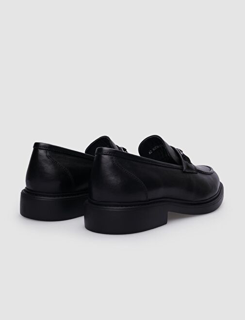 %100 Hakiki Deri Siyah Tokalı Erkek Loafer - Görsel 4
