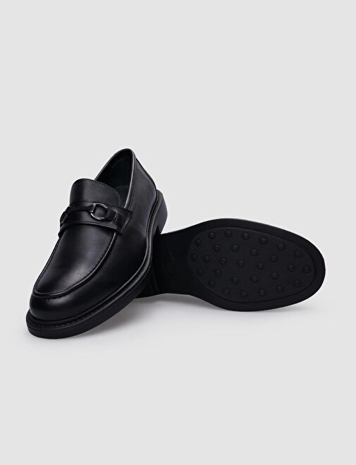 %100 Hakiki Deri Siyah Tokalı Erkek Loafer - Görsel 5