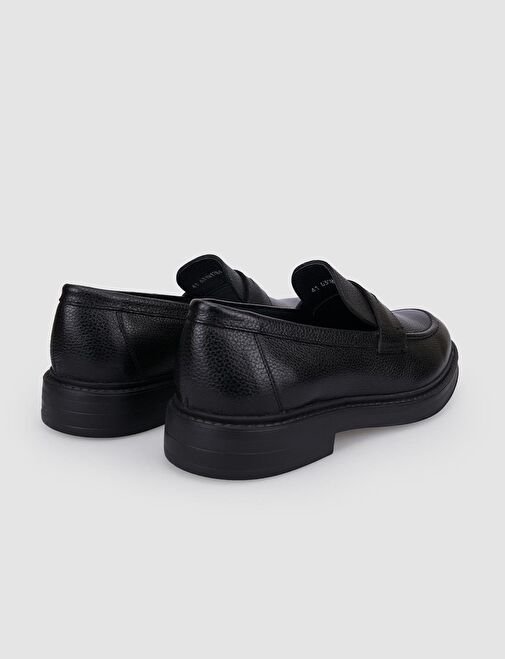 %100 Hakiki Deri Siyah Kemer Detaylı Erkek Loafer - Görsel 4