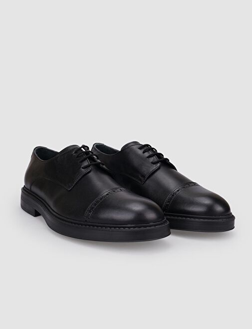%100 Hakiki Deri Siyah Bağcıklı Erkek Günlük Ayakkabı - Görsel 3