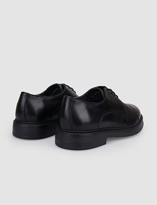 %100 Hakiki Deri Siyah Bağcıklı Erkek Günlük Ayakkabı - Görsel 4