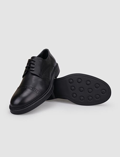 %100 Hakiki Deri Siyah Bağcıklı Erkek Günlük Ayakkabı - Görsel 5