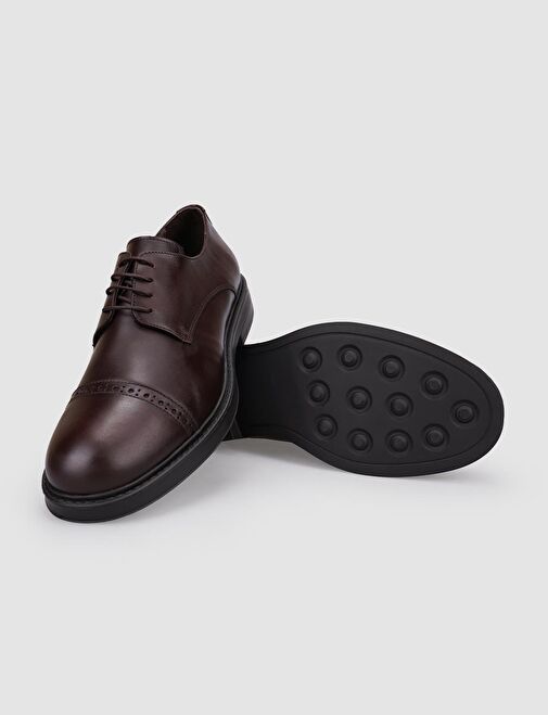 %100 Hakiki Deri Kahverengi Bağcıklı Erkek Günlük Ayakkabı - Görsel 5