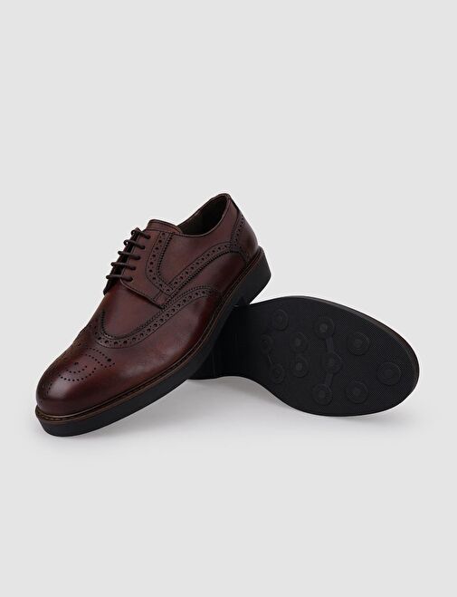 %100 Hakiki Deri Kahverengi Bağcıklı Erkek Günlük Ayakkabı - Görsel 5