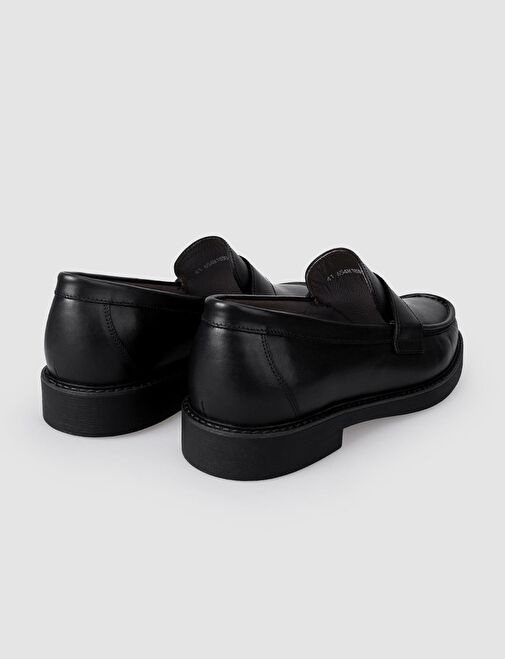 %100 Hakiki Deri Siyah Erkek Günlük Ayakkabı - Görsel 4