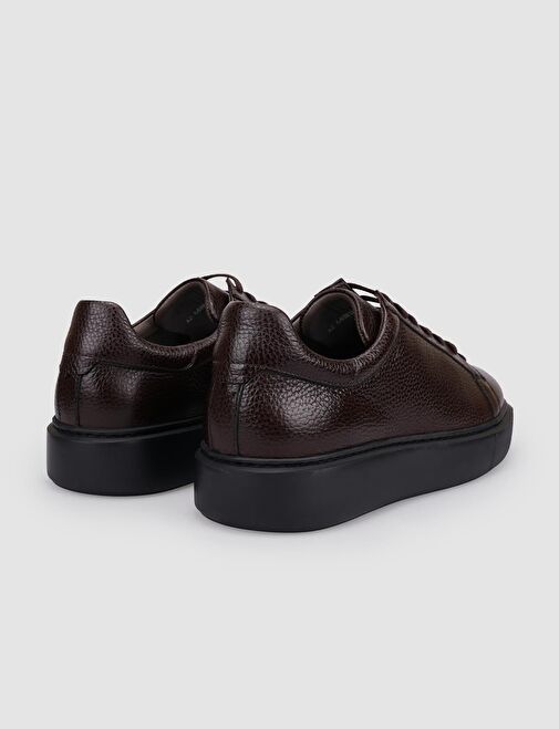 %100 Hakiki Deri Kahverengi Bağcıklı Erkek Spor Ayakkabı - Görsel 4