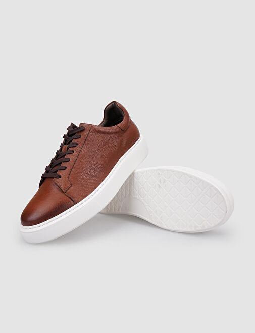 %100 Hakiki Deri Taba Bağcıklı Erkek Spor Ayakkabı - Görsel 5