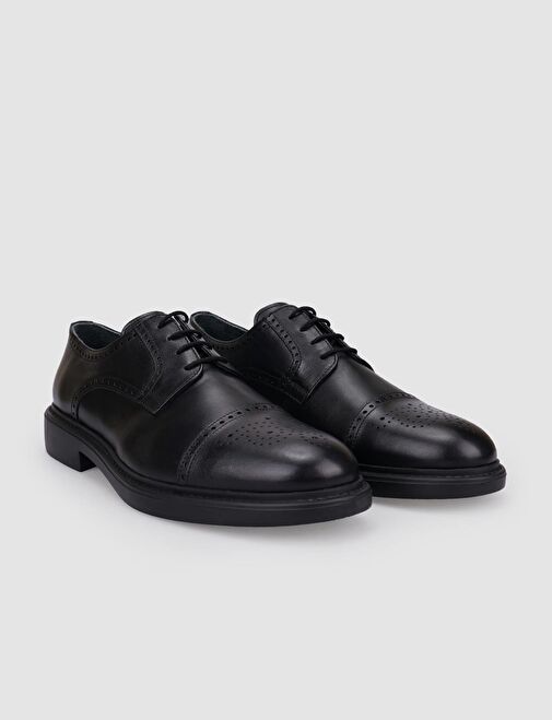 %100 Hakiki Deri Siyah Bağcıklı Erkek Günlük Ayakkabı - Görsel 3
