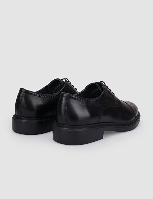 %100 Hakiki Deri Siyah Bağcıklı Erkek Günlük Ayakkabı - Görsel 4