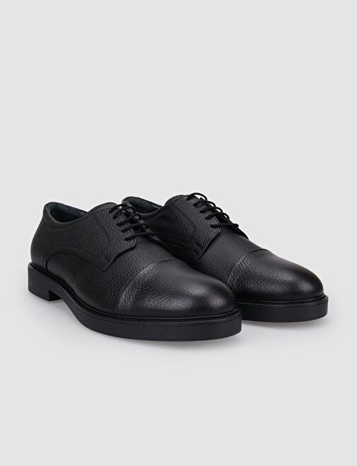 %100 Hakiki Deri Siyah Bağcıklı Erkek Günlük Ayakkabı - Görsel 3