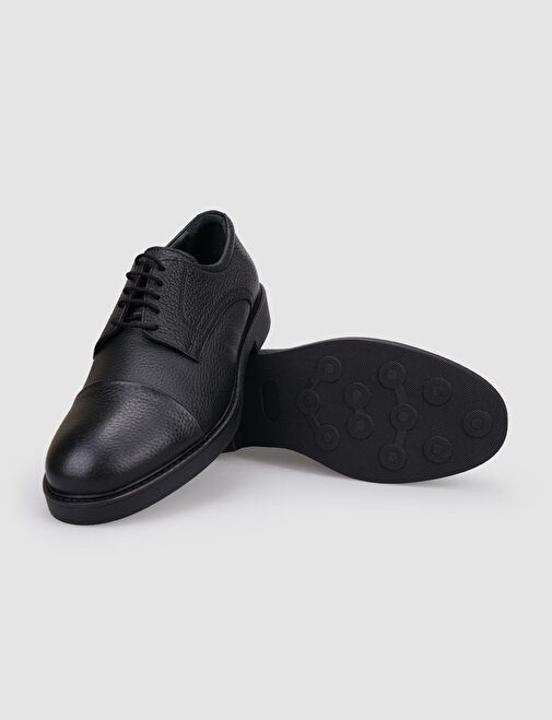 %100 Hakiki Deri Siyah Bağcıklı Erkek Günlük Ayakkabı - Görsel 5