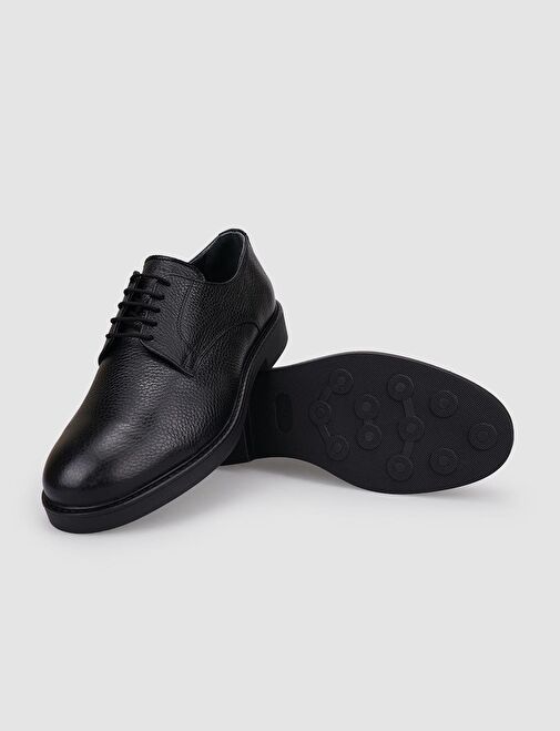 %100 Hakiki Deri Siyah Bağcıklı Erkek Günlük Ayakkabı - Görsel 5