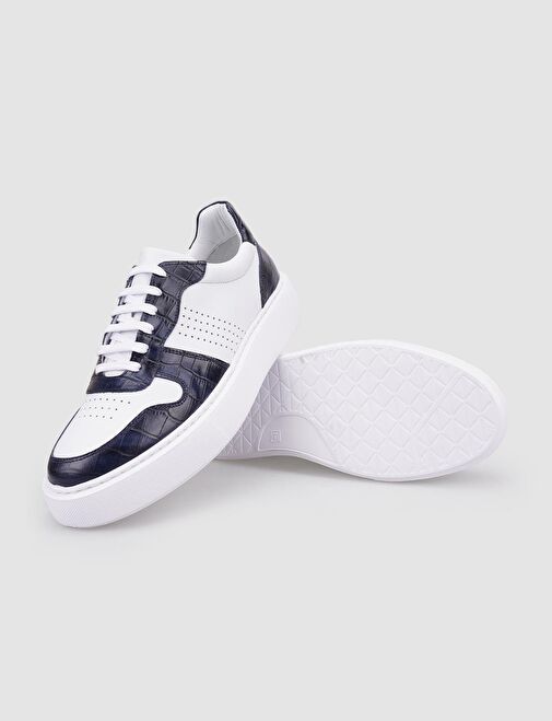 Cabani Ayakkabı Beyaz-Lacivert Erkek Deri Sneaker 100668 - Görsel 5