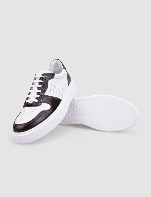 Cabani Ayakkabı Beyaz-Kahverengi Erkek Deri Sneaker 100668R - Görsel 5