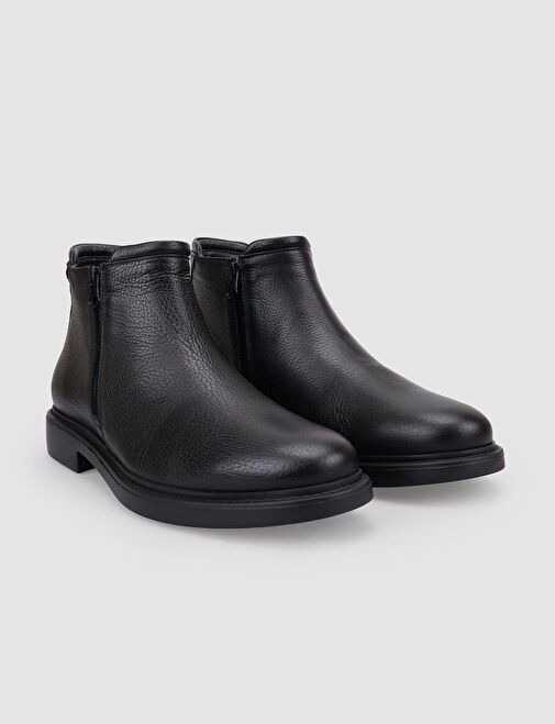 %100 Hakiki Deri Siyah Çift Fermuarlı Erkek Günlük Bot - Görsel 3
