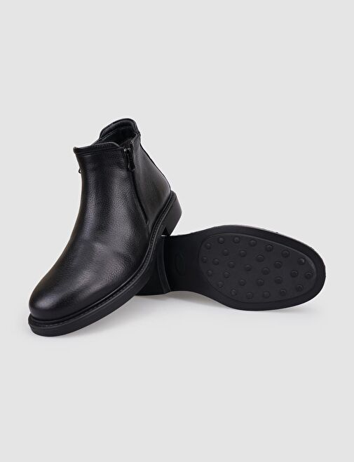 %100 Hakiki Deri Siyah Çift Fermuarlı Erkek Günlük Bot - Görsel 5