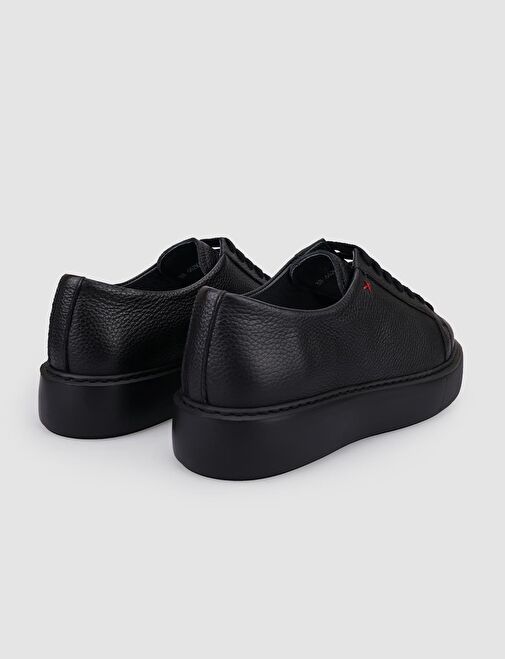 %100 Hakiki Deri Siyah Bağcıklı Kadın Spor Ayakkabı - Görsel 4