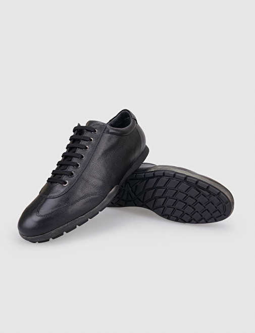 %100 Hakiki Deri Siyah Bağcıklı Erkek Günlük Ayakkabı - Görsel 5