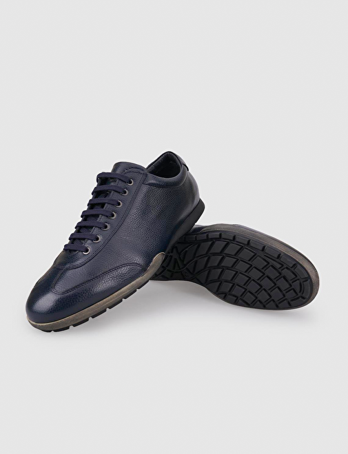 %100 Hakiki Deri Lacivert Bağcıklı Erkek Günlük Ayakkabı - Görsel 5