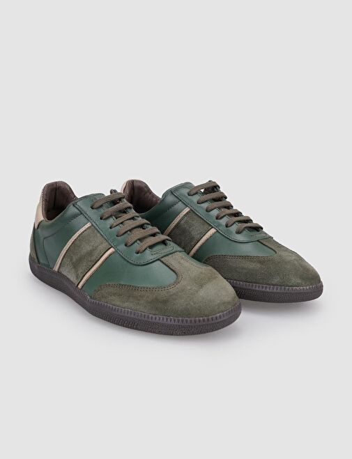 %100 Hakiki Deri Haki Bağcıklı Kadın Sneaker - Görsel 3