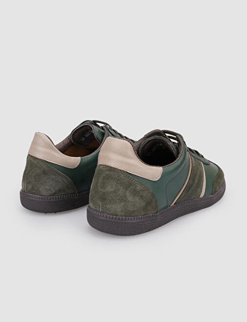 %100 Hakiki Deri Haki Bağcıklı Kadın Sneaker - Görsel 4