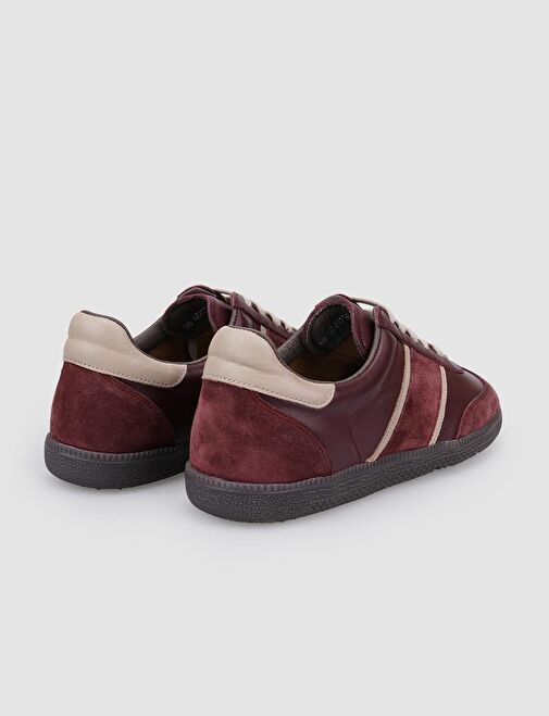 %100 Hakiki Deri Bordo Süet Bağcıklı Kadın Sneaker - Görsel 4