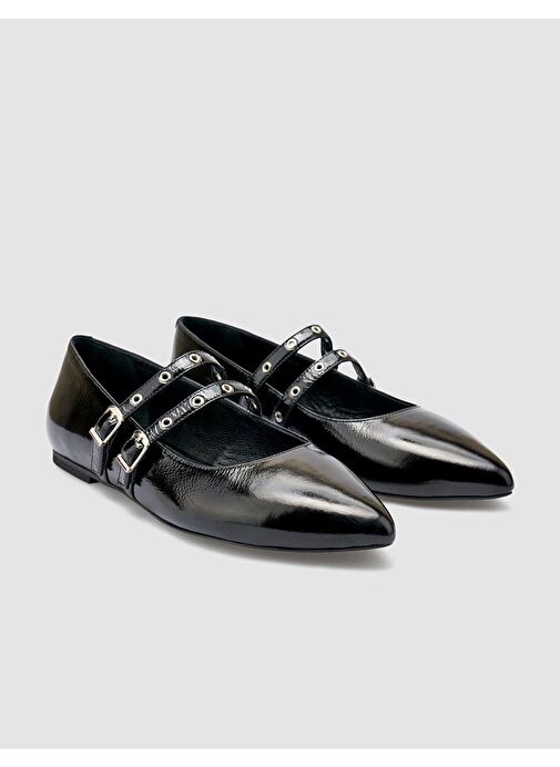 %100 Hakiki Deri Siyah Rugan Kadın Günlük Ayakkabı - Görsel 3