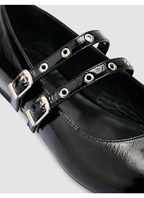 %100 Hakiki Deri Siyah Rugan Kadın Günlük Ayakkabı - Görsel 7