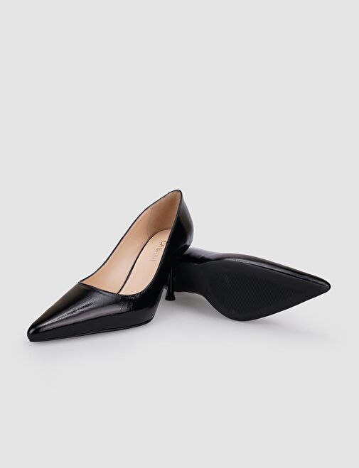 %100 Hakiki Deri Siyah Rugan Kadın Stiletto - Görsel 5