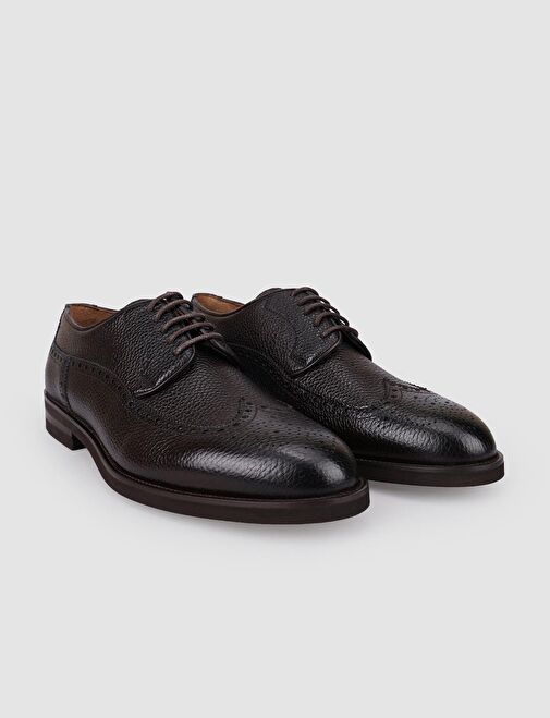 %100 Hakiki Deri Kahverengi Bağcıklı Erkek Klasik Ayakkabı - Görsel 3