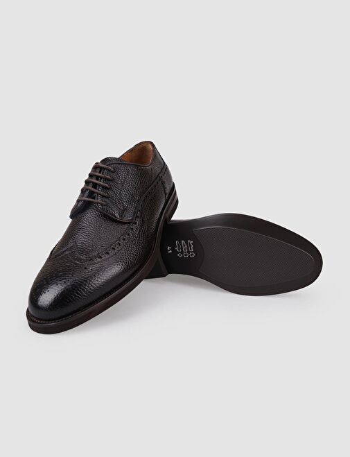 %100 Hakiki Deri Kahverengi Bağcıklı Erkek Klasik Ayakkabı - Görsel 5