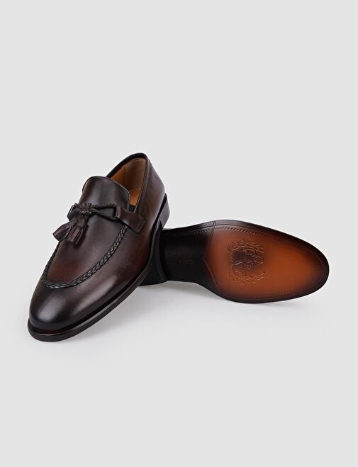 %100 Hakiki Deri Kahverengi Fiyonk Detaylı Erkek Klasik Ayakkabı - Görsel 5