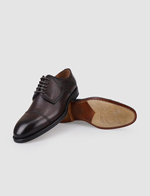 %100 Hakiki Deri Kahverengi Bağcıklı Erkek Klasik Ayakkabı - Görsel 5