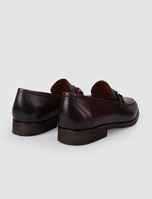 %100 Hakiki Deri Kahverengi Tokalı Erkek Klasik Ayakkabı - Görsel 4