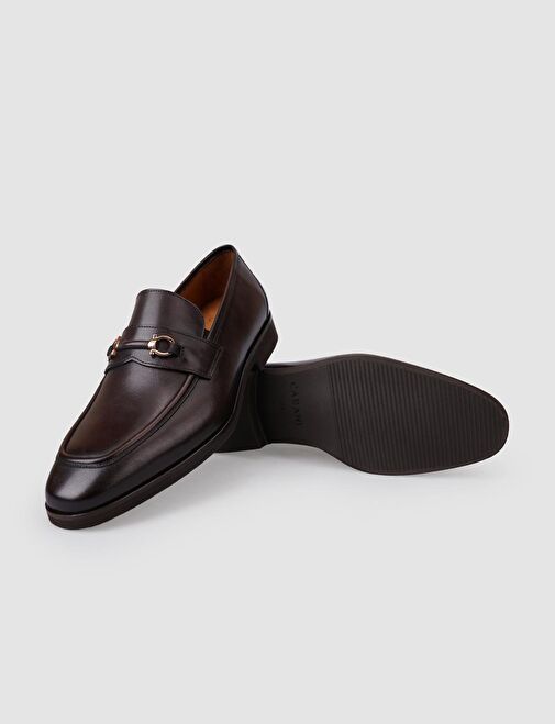 %100 Hakiki Deri Kahverengi Tokalı Erkek Klasik Ayakkabı - Görsel 5