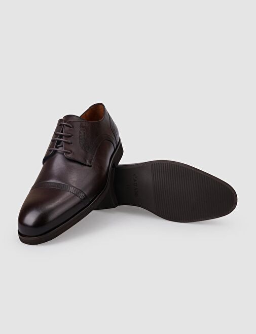%100 Hakiki Deri Kahverengi Bağcıklı Erkek Klasik Ayakkabı - Görsel 5