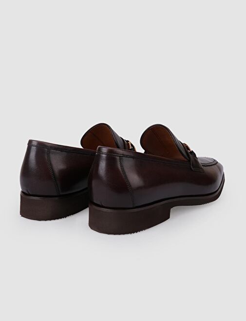 %100 Hakiki Deri Kahverengi Tokalı Erkek Klasik Ayakkabı - Görsel 4