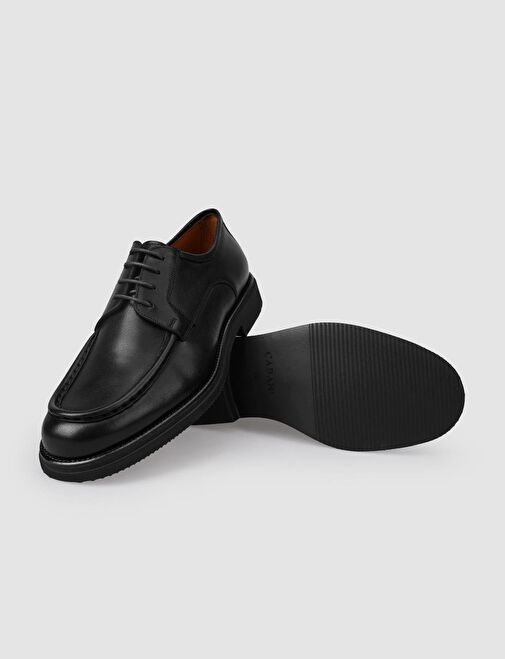 %100 Hakiki Deri Siyah Bağcıklı Erkek Klasik Ayakkabı - Görsel 5