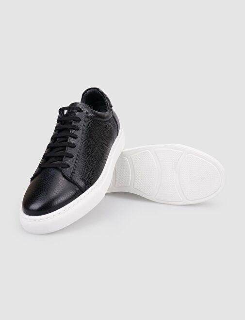 %100 Hakiki Deri Siyah Bağcıklı Erkek Spor Ayakkabı - Görsel 5