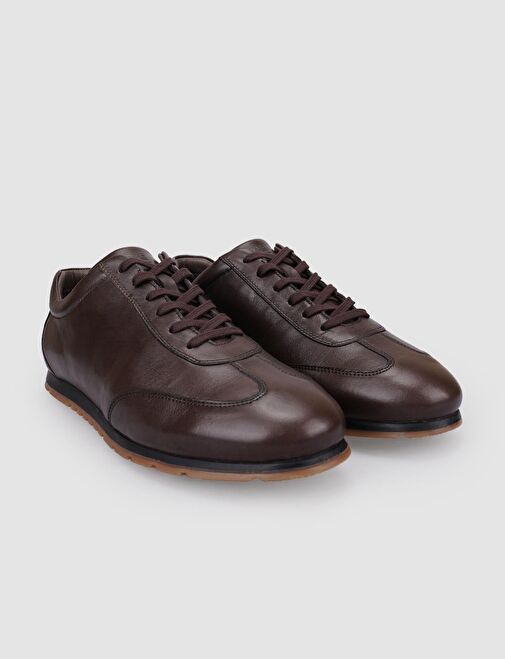 %100 Hakiki Deri Kahverengi Bağcıklı Erkek Günlük Ayakkabı - Görsel 3